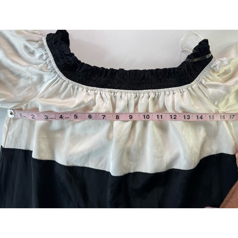 Cynthia Rowley Shanley Dress Medium Silk Striped Long Sleeve Ruched Neck - Picture 8 of 11